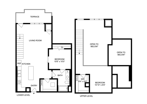 Floor plan for 2 beds, 2 baths, 1108 sqft